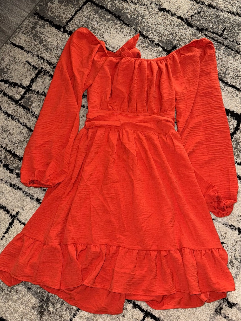 Amazon Women's Red Long Sleeve Off-Shoulder Ruffle Dress